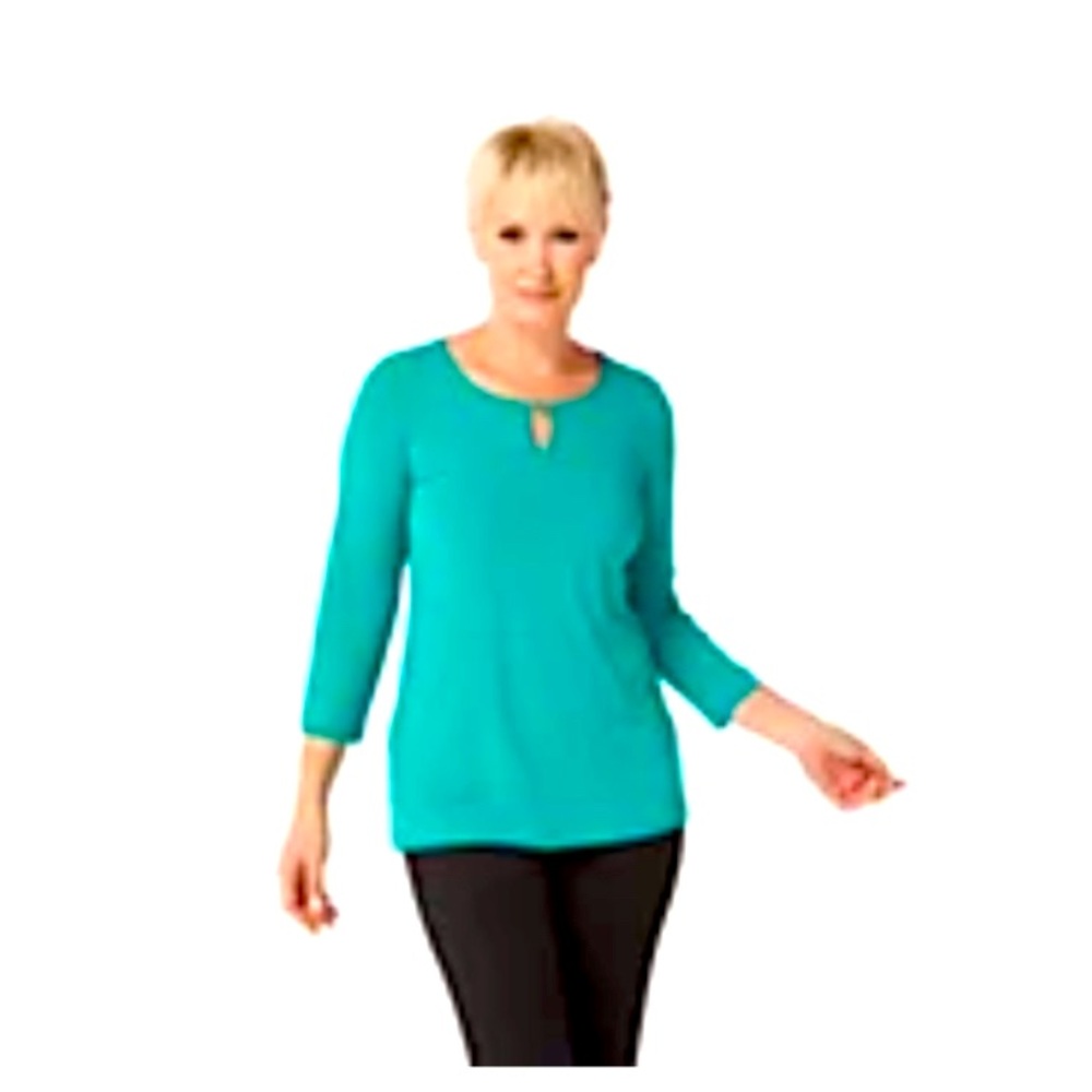 Susan Graver Teal Blouse Liquid Knit XL Worn once.  Excellent Condition